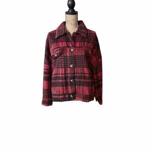 LuLaRoe Berlin  Red and Black Plaid Jean-Style Wool Crop Shacket